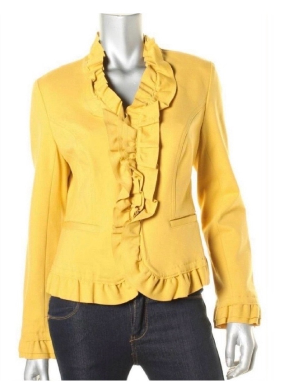 INC International Concepts Yellow Ruffle Front Blazer